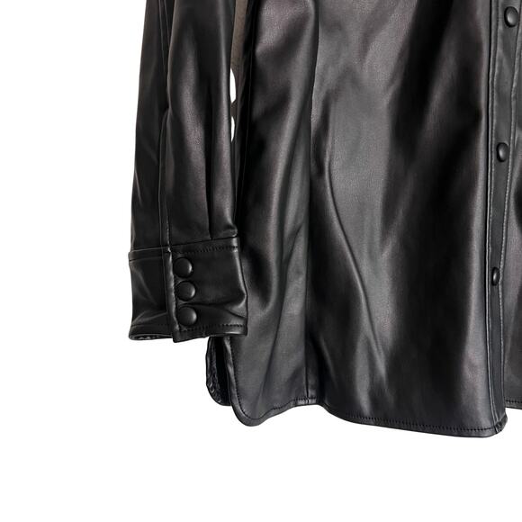 Faux Leather Button Down Shirt Jacket Black Women’s Small Oversized Longline - Picture 6 of 9